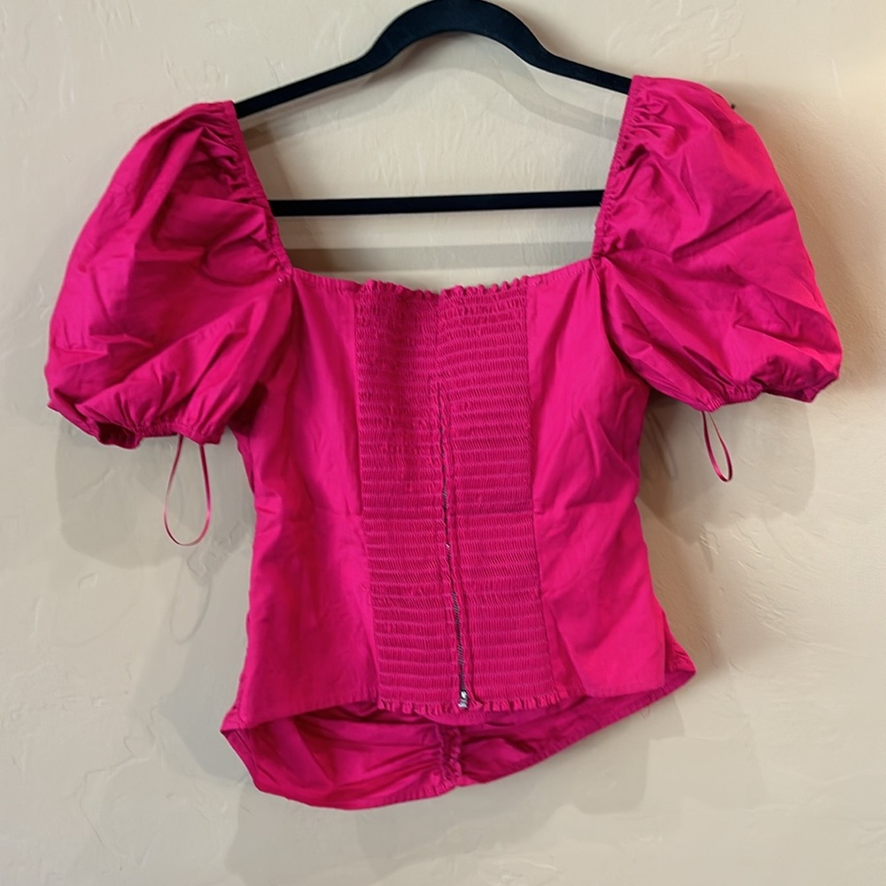 Reformation Fuchsia Ruched Puff Sleeve Top - Picture 3 of 3
